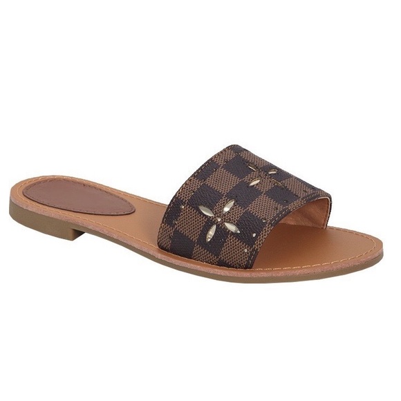 Brown Checkered One Band Sandal - Picture 4 of 6